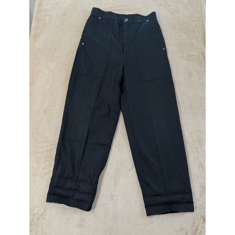 Helmut Lang High‎ Waisted Wide Leg pants Women 0 black Padded Hem Trousers EUC